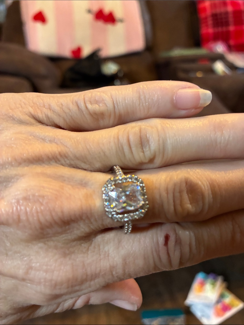 Cushion-Cut Halo Statement Ring in Silver with Clear Stone